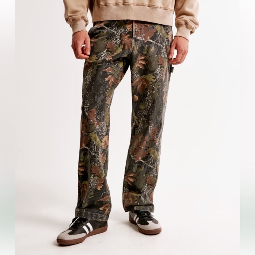 Men's Abercrombie & Fitch Loose Workwear Pant Olive Green Camo 31 x 32